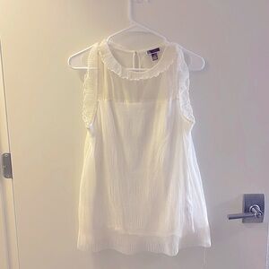 Chelsea28 White Top with Semi Sheer Polka Dot Neck Detail and Trim